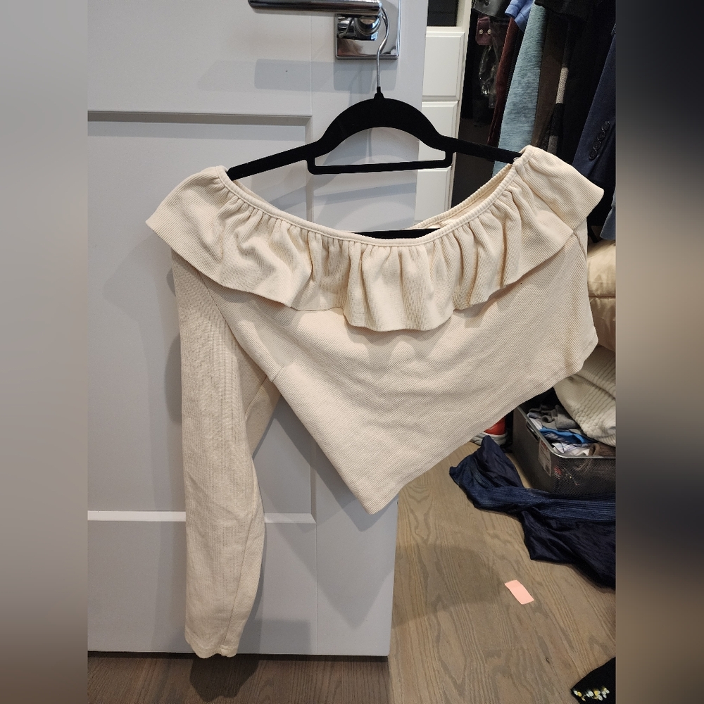 Anthropologie Cream Ruffle Top